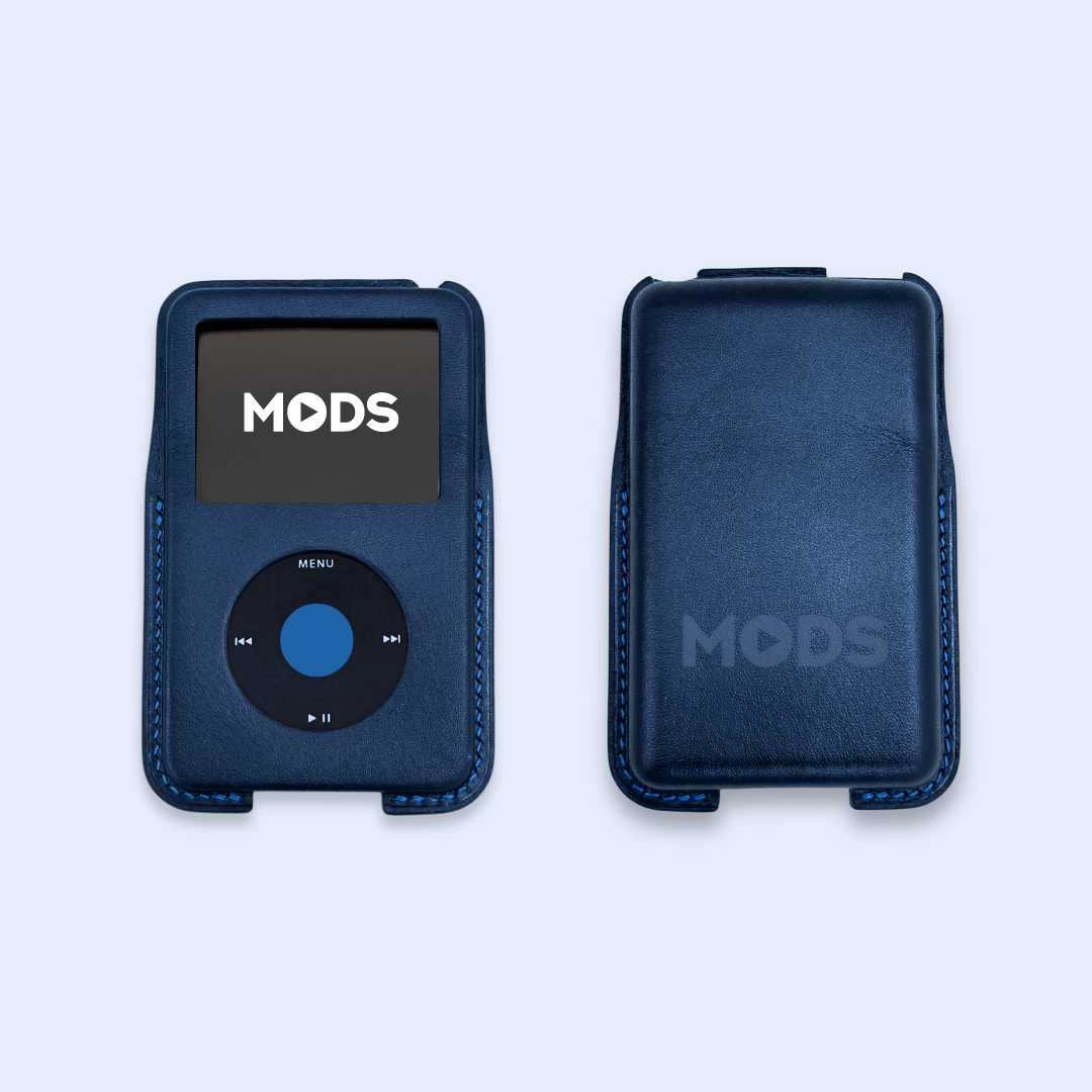iPod Classic Italian leather case in dark blue.